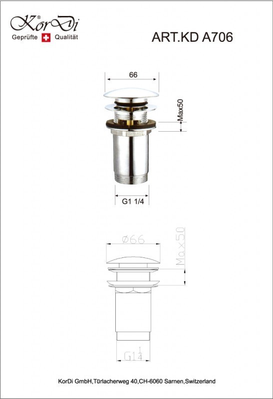 Донный клапан для раковины KorDi KD F706 Quadro